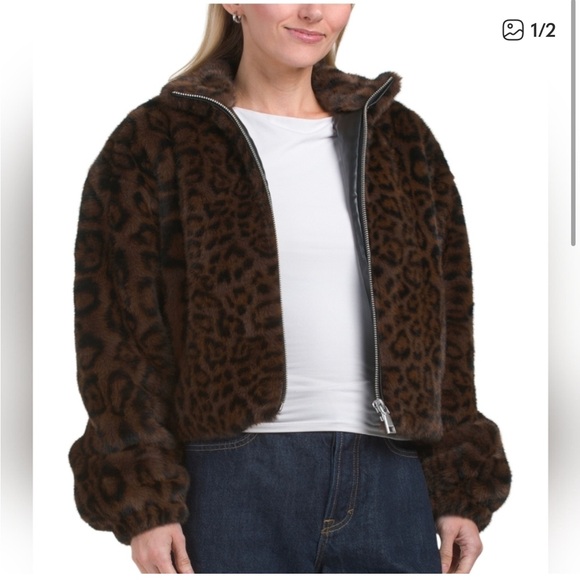 Rebecca Minkoff Brown Leopard Faux Fur Jacket - Picture 3 of 4